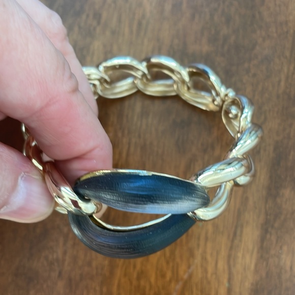 🎃 Alexis Bittar Metallic Gray Lucite Gold-Tone Chain Link Bangle Bracelet - Picture 2 of 12